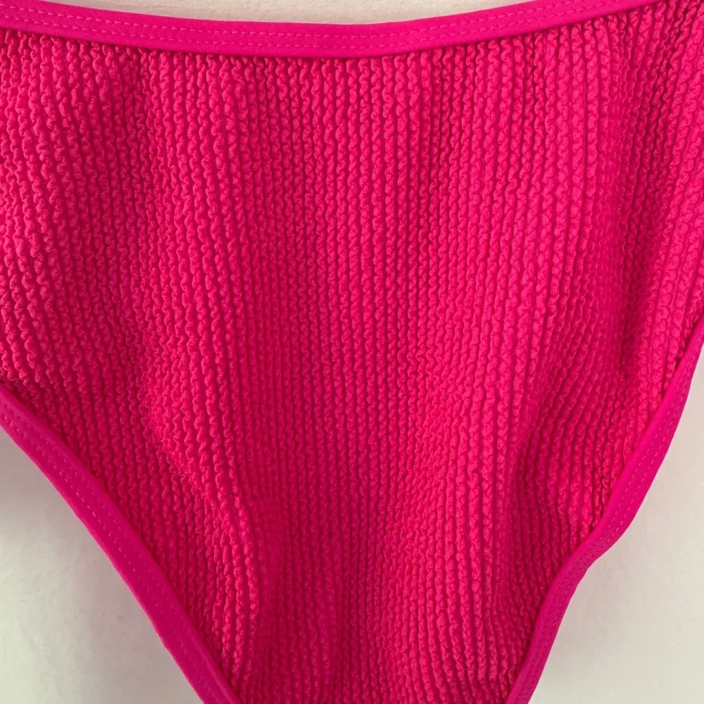 NWT Good American Always Fits  Bikini Bottom Pink Glow L/XL Crinkle Textured